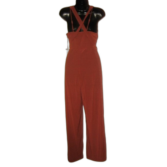 Haute Monde Small Cognac Belted Sleeveless Jumpsuit NWT - Picture 9 of 16